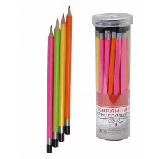 Карандаш ч/г, трехгранный, неоновый кор., заточ. без ластика (КЧ-3177) 4 цв. микс ПП-00095