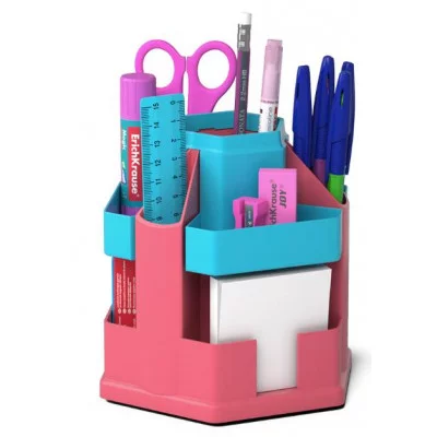 Набор настольный вращающийся пластиковый ErichKrause Office Bubble Gum розовый с голубой вставкой 57960