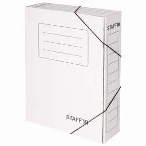 Папка архивная с резинкой А4 (325х250 мм), 75 мм, до 700 листов, микрогофрокартон, БЕЛАЯ, STAFF, 128878