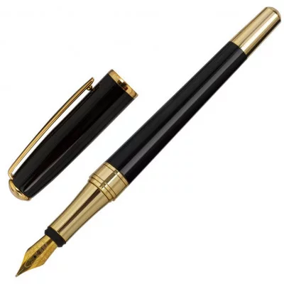 Ручка подарочная перьевая GALANT "LUDUS", корпус черный, детали золотистые, узел 0,8 мм, 143529