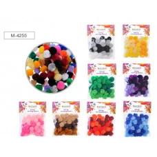 Помпоны декоративные d=2см, 45 шт, ассорти цветов- 8 видов, ОПП-пакет с европодвесом M-4255