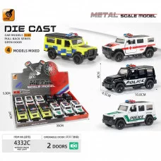 Машинка металлическая 1шт Полицейский внедорожник 11см 1:43 откр. двери, инерция ассорти 4332C
