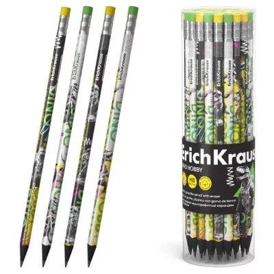 Чернографитный карандаш пластиковый ErichKrause Dino Hobby трехгранный с ластиком НВ  62774