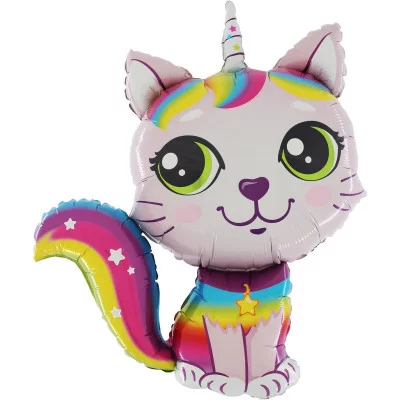 Шар фольгированный 38\'\' Фигура, Котенок Единорог, Розовый, 1 шт 2006APK 9160518