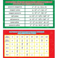Карточка-шпаргалка Формулы преобраз.многочл.Значение тригоном.Функций для некоторых углов 1-80-0013