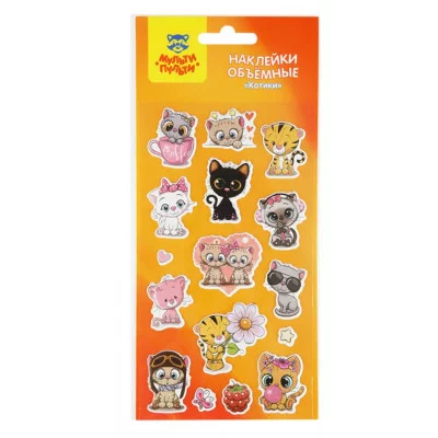 Наклейки объемные Мульти-Пульти "Котики", 10*22см, 16 наклеек, инд. уп., европодвес 329648