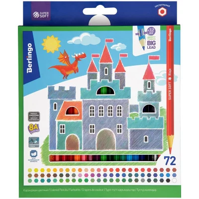 Карандаши цветные Berlingo "SuperSoft. Замки", 72цв., заточен., картон, европодвес 297234