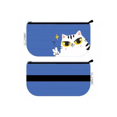 Пенал-косметичка на молнии (110х210) 1-секция. Ткань, полноцветная печать. Резинка - крепление на обложку. Инд.уп. OPP Хитрый кот (Эксклюзив) ПМ0185