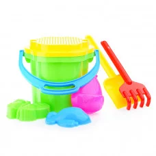 Песочный набор № 127 (ведро 1,5 л, сито, совок 21 см, грабли 20см, 3 формочки) 1827