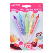 Набор свечей для торта "Color flame" 5 свечек с цветным огнём, размер свечки 5,5x0,5 см, с держателями, в картонном блистере 9060800