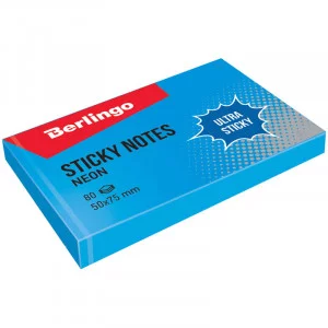 Самоклеящийся блок Berlingo Ultra Sticky 50*75мм, 80л, синий неон BERLINGO 287181