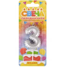 Свеча для торта "Воздушный шарик", серебряная. Цифра "3" C-7261