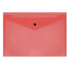 Папка-конверт на кнопке СТАММ А4, 150мкм, пластик, прозрачная, красная 343173