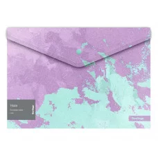 Папка-конверт на кнопке Berlingo "Haze" А4, 180мкм, сиреневая/мятная, с рисунком, глиттер-эффект 334638