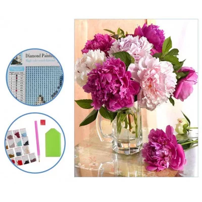 Алмазная мозаика ПИОНЫ, холст 25х30 см (размер выкладки 20х25 см), ОПП-упаковка M-11490