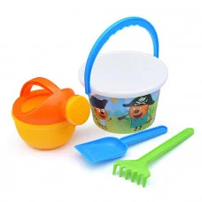 Песочный набор "Три кота" №10: Ведро среднее с наклейкой, лопатка, грабельки, лейка малая №4 73676