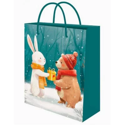 Optima Пакет подарочный с глянц.лам. 18х23х8 см (M) Заяц и медведь 128г ППК-2315