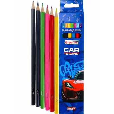 Карандаши цв пл.2М,набор,гекс.6цв. СУПЕРКАР (КЦ-2618) гриф.d=2,8мм, КЦ-2618