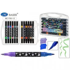 Набор маркеров: двухсторонние два цвета в одном с блёстками, с мягкой кистью, на водной основе 12 цветов МС-7761-12 Набор маркеров: двухсторонние два цвета в одном с блёстками, с мягкой кистью, на водной основе 12 цветов МС-7761-12