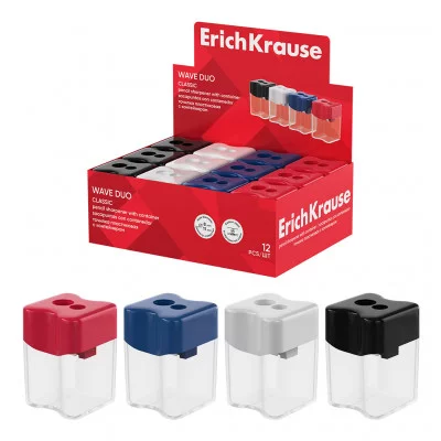 Точилка пластиковая ErichKrause Wave Duo, Classic, с контейнером, ассорти 60045