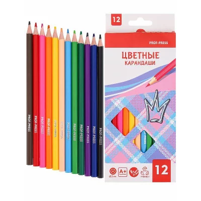 Карандаши цветн пластик 2М,набор гексаг. 12цв. КОРОНА (КЦ-9300), гриф.d=3,0mm, КЦ-9300