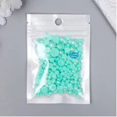 Декор для творчества пластик "Половинки бусин. Зелёный перламутр" d=3-10 мм, набор 10 гр   7459603