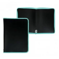 Папка 1 отделение, А4 325х230х25 мм, Пчелка, пластик, без дизайна, молния вокруг, "Черная/Мятная" ПМ-А4-11