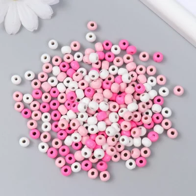 Бусины для творчества дерево "Шарики. Розовая пастила" набор 20 гр d=0,6 см   9359931