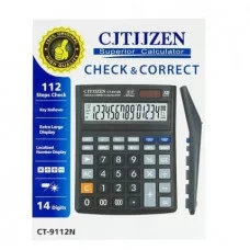 Калькулятор Alingar 14 разрядов, 150*195*25 мм, двойное питание, черный, "CT-9112N" AL6963