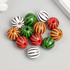 Бусины дерево для творчества "Круглые. Полосочки" d=1,6 см набор 12 шт   9580879