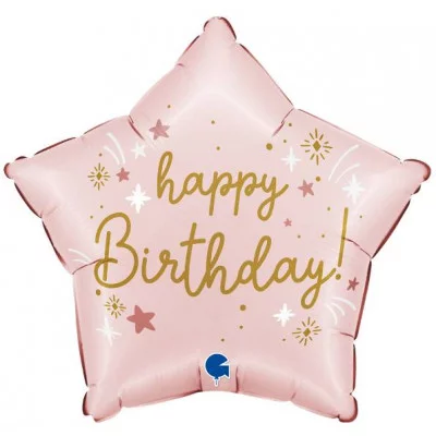 Шар (18\'\'/46 см) Звезда, С Днем Рождения, Розовый, 1 шт. G78196