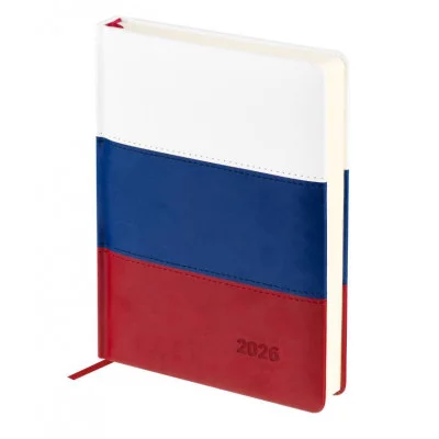 Ежедневник датированный 2026г., А5, 176л., твердый переплет, кожзам, BG "Флаг", триколор 380051