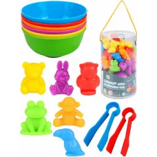 Сортер "Учим цвета. Животные-2" 17х9х9см., 36 фигурок, 6 цвет. тарелок, 2 пинцета И-9398