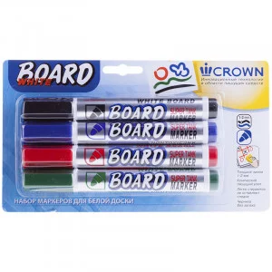 Набор маркеров для белых досок Crown "Multi Board" 4цв., пулевидный, 3мм, блистер Crown 207913