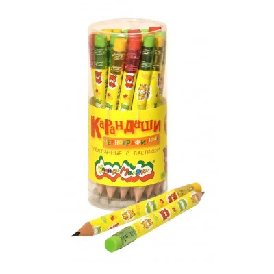 Карандаш чернографитный корпус дерев. Каляка-Маляка ДЖАМБО НВ с ластиком заточенный трехгранный тубус принт на корпусе 240751