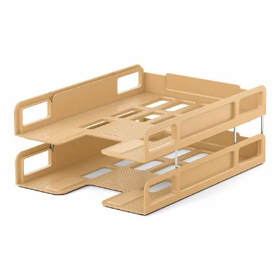 Набор из 2 пластиковых лотков-трансформеров для бумаг ErichKrause® Techno, Powder, бежевый 55562