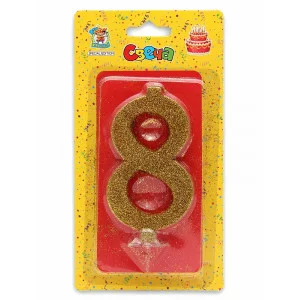 Свеча для торта Золотой глиттер (большая) Цифра 8 С-1900