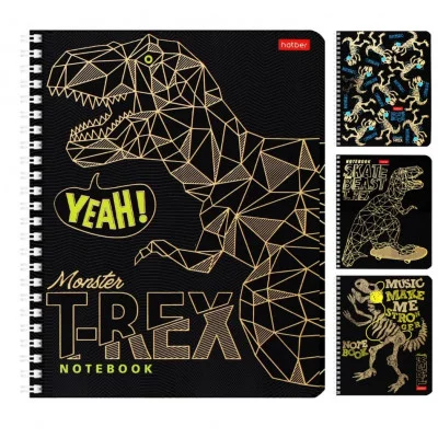 Тетрадь 48л А5ф клетка 65г/кв.м на гребне мат.ламин. 3D фольга 4 диз.в блоке серия -ДИНОзавры- 075843
