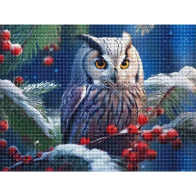 Алмаз мозаика (клас.) 30х40 см, с подр., с полн. заполн. (30 цв.) Сова на рябине (Арт. НД-0364)