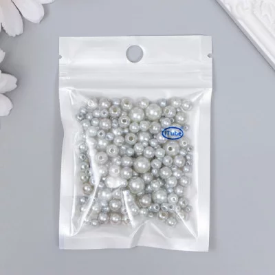 Бусины для творчества пластик "Круглые. Серебро" d=3-8 мм, набор 10 гр 7459628