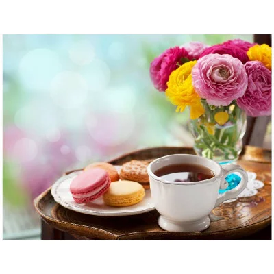 Холст с красками 22х30 см по номерам (16цв.) Чай с макарунами (Арт. Х-4089)
