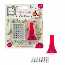 Набор Нэйл-Дизайн лак д/ногтей peel-off ярко-розовый+стразы-наклейки Капелька Т19498 LUCKY 613-287