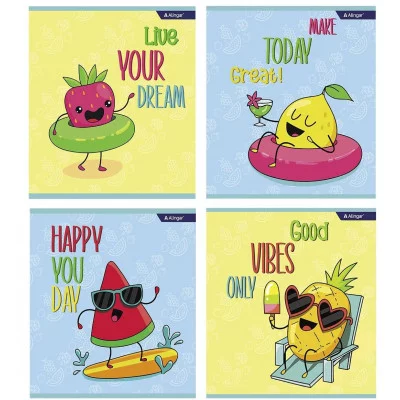 Тетрадь 36л., А5, клетка, Alingar "Crazy fruits", скрепка, мелованный картон (стандарт) , блок офсет AL10357