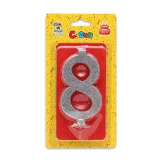 Свеча для торта Серебряный глиттер (малая) Цифра 8 С-1836 466-5-305-41836-1