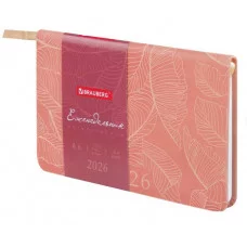Еженедельник датированный 2026 МАЛЫЙ ФОРМАТ 95х155 мм, А6, BRAUBERG "Foliage", под кожу, розовый, 117199