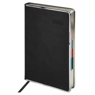 Ежедневник датированный 2026 А5 148х218 мм, GALANT "Infinity Silver", под кожу, черный, 117495