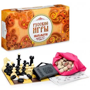 Набор "Русские игры" (шахматы, шашки, лото (бочонок из древопласта), доска из микрогофры) 03-002