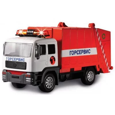 МАШИНА "ТЕХНОПАРК" МЕТАЛЛ. ИНЕРЦ. МУСОРОВОЗ, СВЕТ+ЗВУК В РУСС. в коробке