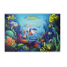 Альбом для рисования А4 8л. РАЗНЫЕ РЫБКИ (08-7518) скрепка,1 диз. в коробке, 6+0 лен 08-7518