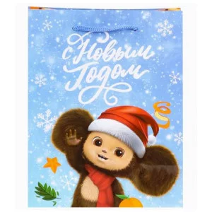 Пакет подарочный с глянц.лам. 18*23*10см (M) "Чебурашка в колпаке" 157г ПКП-0395